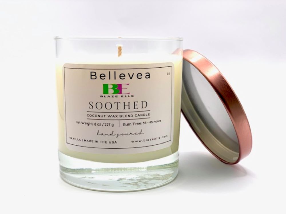 8oz Bellevea Soothed Candle, the scent of vanilla